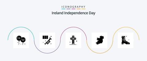 Irisches Unabhängigkeitstag Glyph 5 Icon Pack inklusive Boot. Irland. Trompete. Karte. Gemeinde vektor