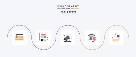 verklig egendom platt 5 ikon packa Inklusive verklig egendom. hus. verklig egendom. egendom. hus vektor