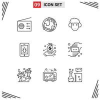 Stock Vector Icon Pack mit 9 Zeilen Zeichen und Symbolen für Hand Business Easter Bug mobile editierbare Vektordesign-Elemente