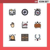 Stock Vector Icon Pack mit 9 Zeilenzeichen und Symbolen für die Grafikschnittstelle Herz Hand Körpersprache editierbare Vektordesign-Elemente