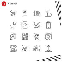 16 Benutzeroberflächen-Umrisspaket mit modernen Zeichen und Symbolen von Hardwaregeräten, Computern, Gesetzen, bearbeitbaren Vektordesign-Elementen vektor