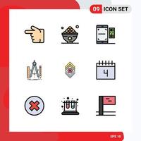 moderner Satz von 9 gefüllten flachen Farben Piktogramm von Mathe-Design Mahlzeit Build Smartphone editierbare Vektordesign-Elemente vektor