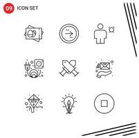 Aktienvektor-Icon-Pack mit 9 Zeilenzeichen und Symbolen für Achievement Outlet Right Electric Human editierbare Vektordesign-Elemente vektor