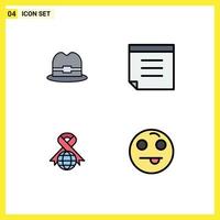 moderner Satz von 4 gefüllten flachen Farben und Symbolen wie Hut-Emojis, Notizband, fröhliche, editierbare Vektordesign-Elemente vektor