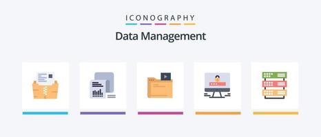 data förvaltning platt 5 ikon packa Inklusive säkerhet. internet. lista. dator. video. kreativ ikoner design vektor