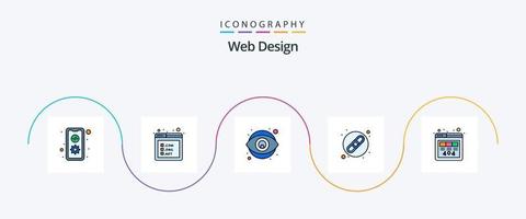 webb design linje fylld platt 5 ikon packa Inklusive sida. fel. kreativitet. url. kedja vektor