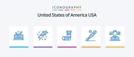 USA blå 5 ikon packa Inklusive man. sporter. firande. fladdermus. boll. kreativ ikoner design vektor