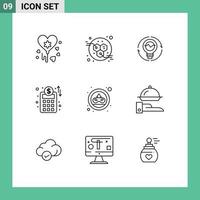 Stock Vector Icon Pack mit 9 Zeilen Zeichen und Symbolen für Coin Business Planning Generation Business Network Glühbirne editierbare Vektordesign-Elemente