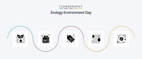 ekologi glyf 5 ikon packa Inklusive plugg. eko. återvinna. begrepp. märka vektor
