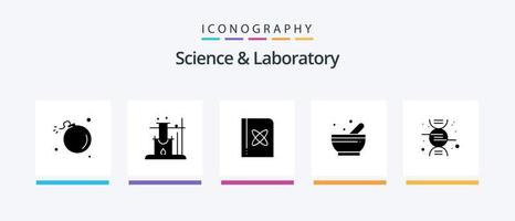 vetenskap glyf 5 ikon packa Inklusive vetenskap. dna. bok. vetenskap. skål. kreativ ikoner design vektor