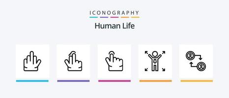 Human Line 5 Icon Pack inklusive . Patch. Druck. Herz. Person. kreatives Symboldesign vektor