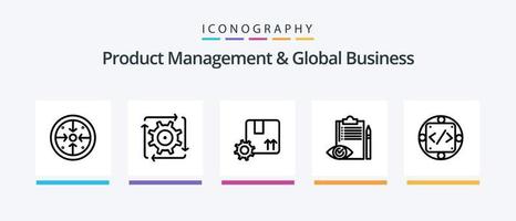 Produktmanagement und Global Business Line 5 Icon Pack inklusive Produkt. Linie. Produkt. Unternehmen. Fluss. kreatives Symboldesign vektor