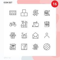uppsättning av 16 modern ui ikoner symboler tecken för motorcykel Upptäck leksak Diagram medalj redigerbar vektor design element