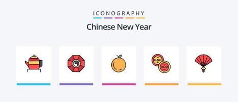 chinesische neujahrslinie gefüllt 5 icon pack inklusive neujahr. chinesischer Knoten. Neu. Feier. Religion. kreatives Symboldesign vektor