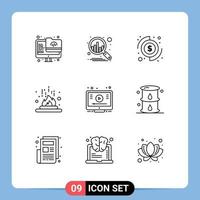 9 kreative Symbole moderne Zeichen und Symbole von Online-Wissenschaftsmünzen Laborfeuer editierbare Vektordesign-Elemente vektor