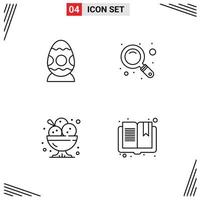 Line-Pack mit 4 universellen Symbolen für Dekoration, Lebensmittel, Ei, Zoom, Restaurant, editierbare Vektordesign-Elemente vektor