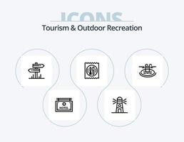 turism och utomhus- rekreation linje ikon packa 5 ikon design. luft. serverar. te. hotell. simning vektor