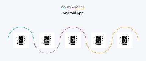 android app glyf 5 ikon packa Inklusive mobil mikrofon. telefon. mobil app. dejta. navigering vektor