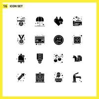 Gruppe von 16 soliden Glyphenzeichen und Symbolen für Medaillenzahlung E-Commerce-Geld beliebte editierbare Vektordesign-Elemente vektor