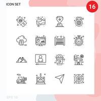 16 thematische Vektorumrisse und editierbare Symbole von Cloud-Wifi-Cup-Fitness-Kesselglocke editierbare Vektordesign-Elemente vektor