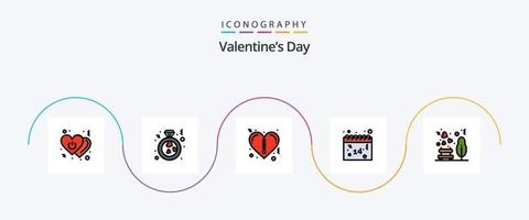 valentines dag linje fylld platt 5 ikon packa Inklusive kärlek. alla hjärtans dag. förslag. kärlek. kalender vektor