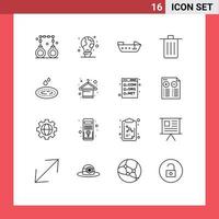 Stock Vector Icon Pack mit 16 Zeilenzeichen und Symbolen für Regen Müll Erde löschen Korb editierbare Vektordesign-Elemente