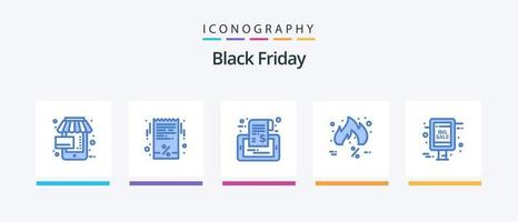 Black Friday Blue 5 Icon Pack inklusive Trending. heiß. Etikett. Rabatt. Schild. kreatives Symboldesign vektor