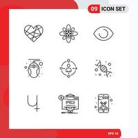 Gruppe von 9 Umrissen Zeichen und Symbole für Maus Computer Diwali Vision Gesicht editierbare Vektordesign-Elemente vektor