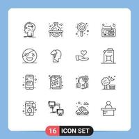 Mobile Interface Gliederungssatz von 16 Piktogrammen von Halloween-Nachricht Studie Posteingang Süßigkeiten editierbare Vektordesign-Elemente vektor