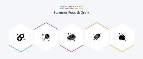 Sommer Essen und Trinken 25 Glyphen Icon Pack inklusive Obst. Süss. Grill. Eis. Eis vektor