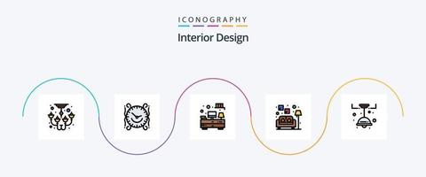 Innenarchitekturlinie gefülltes flaches 5-Icon-Paket einschließlich Lampe. Sofa. Heimat. Lampe. Fernseher vektor