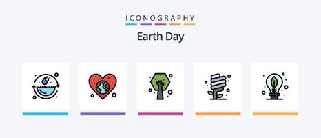 jord dag linje fylld 5 ikon packa Inklusive jorden. ljus. skjorta. grön. miljö. kreativ ikoner design vektor