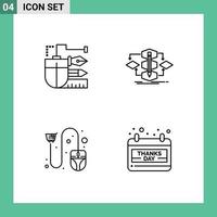 Gruppe von 4 gefüllten flachen Farbzeichen und Symbolen für Mausprozess-Bleistiftdesign Klicken Sie auf editierbare Vektordesign-Elemente vektor