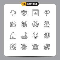 16 kreativ ikoner modern tecken och symboler av mark öga Plats utrop Graf redigerbar vektor design element