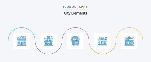 City Elements Blue 5 Icon Pack inklusive Shop. Kaffeehaus. Stall. Gebäude. Show vektor