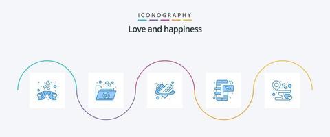 kärlek blå 5 ikon packa Inklusive plats. mobil telefon. vinkel. kärlek. chatt vektor