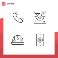 grupp av 4 fylld linje platt färger tecken och symboler för ring upp bebis telefon fladdermöss leksak redigerbar vektor design element