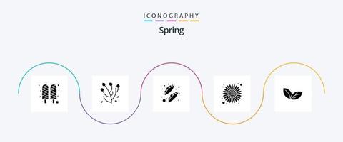Spring Glyph 5 Icon Pack inklusive Pflanze. Wachstum. Bohnen. Sonnenblume. Blume vektor