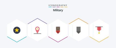 militär 25 platt ikon packa Inklusive medalj. tilldela. soldat. prestation. Ränder vektor