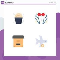 grupp av 4 platt ikoner tecken och symboler för popcorn låda rosett kostym flyg redigerbar vektor design element