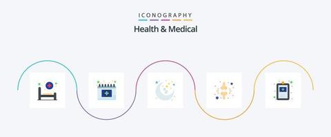 gesundheits- und medizinisches flaches 5-symbolpaket einschließlich klinischer akte. verletzt. Mond. Fraktion. Knochen vektor