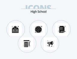 Highschool-Glyphen-Icon-Pack 5-Icon-Design. Anmerkungen. Tennis. Lautsprecher. Sport. Suche vektor