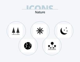 Natur-Glyphen-Icon-Pack 5 Icon-Design. Mond. halb. Wald. Natur. Blume vektor