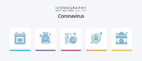 Coronavirus Blue 5 Icon Pack inklusive Shop. Krankheit. Krankheit. Virus. Bakterien. kreatives Symboldesign vektor