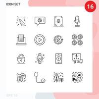16 kreativ ikoner modern tecken och symboler av text bärbar dator utveckling mikrofon utsända redigerbar vektor design element