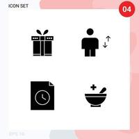 mobil gränssnitt fast glyf uppsättning av 4 piktogram av gåva dokumentera band hiss historia redigerbar vektor design element