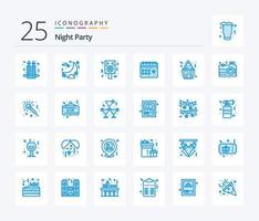 natt fest 25 blå Färg ikon packa Inklusive kaka. natt. högtalare. firande. kalender vektor