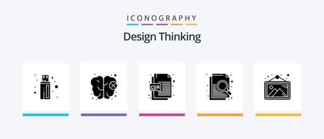 Design Thinking Glyph 5 Icon Pack inklusive . Foto. Korel. Bild. Suche. kreatives Symboldesign vektor