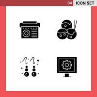 Stock Vector Icon Pack mit 4 Zeilenzeichen und Symbolen für das Gerät Gold Radio Takoyaki Control editierbare Vektordesign-Elemente