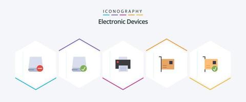 Geräte 25 flaches Symbolpaket einschließlich Geräte. Karte. Antrieb. Drucker. Gerät vektor
